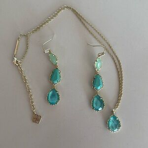 Kendra Scott earrings and necklace set gold blue teal
